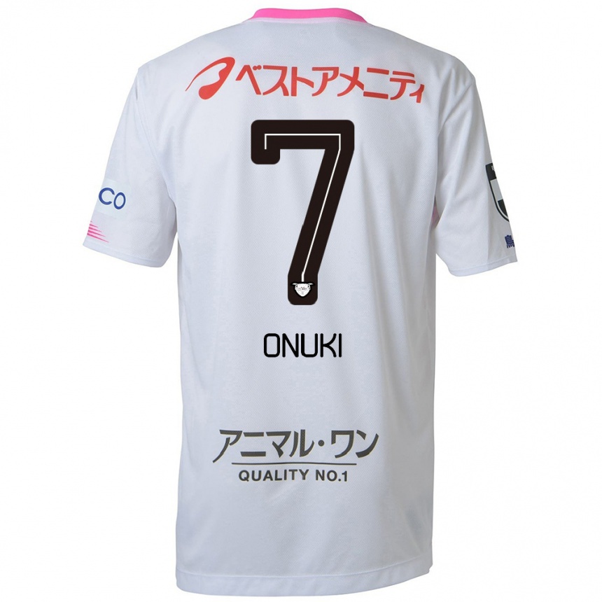 Kids Football Tentaro Onuki #7 White Blue Pink Away Jersey 2024/25 T-Shirt Uk