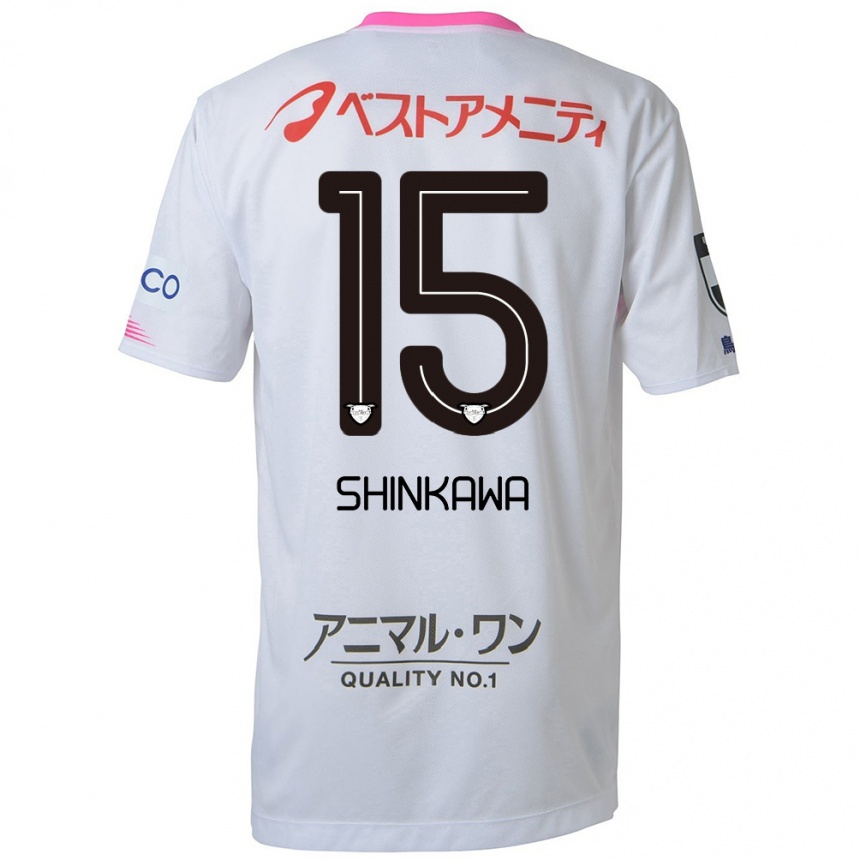 Kids Football Shion Shinkawa #15 White Blue Pink Away Jersey 2024/25 T-Shirt Uk