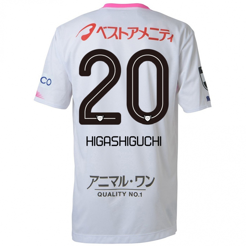 Kids Football Aitaro Higashiguchi #20 White Blue Pink Away Jersey 2024/25 T-Shirt Uk