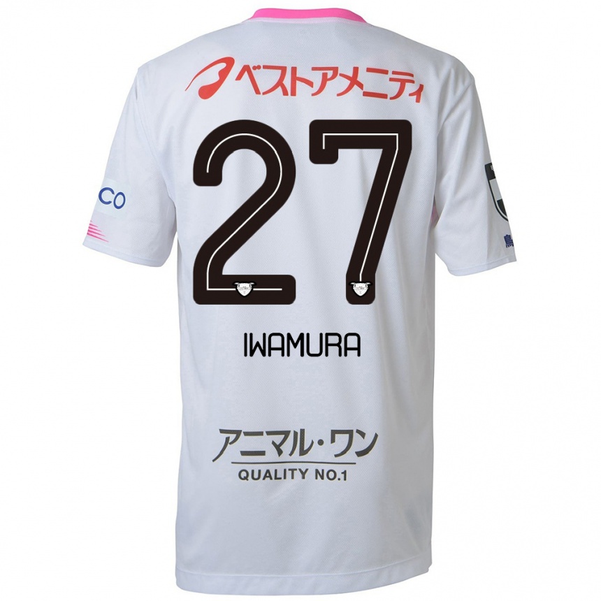 Kids Football Junnosuke Iwamura #27 White Blue Pink Away Jersey 2024/25 T-Shirt Uk