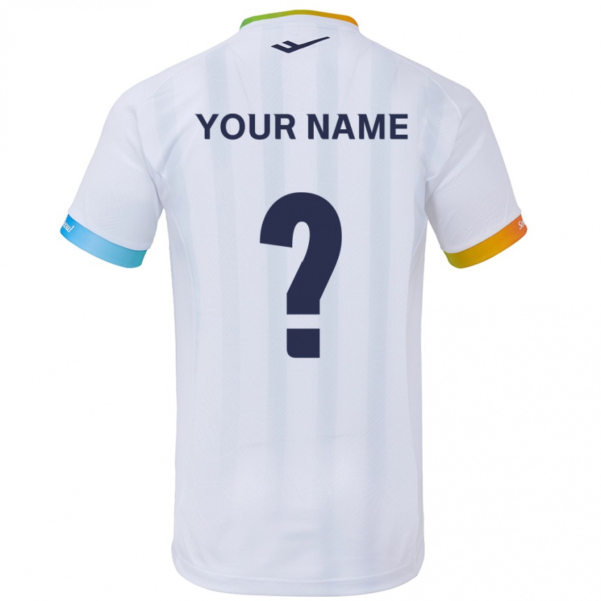 Kids Football Your Name #0 White Blue Away Jersey 2024/25 T-Shirt Uk