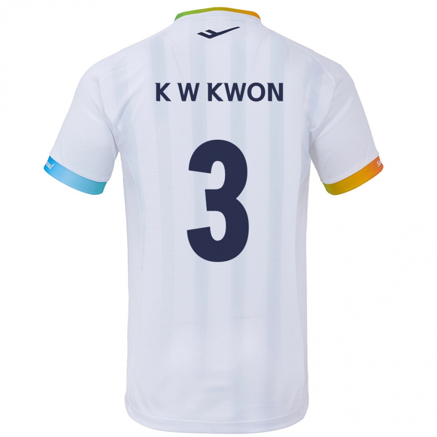 Kids Football Wan-Kyu Kwon #3 White Blue Away Jersey 2024/25 T-Shirt Uk