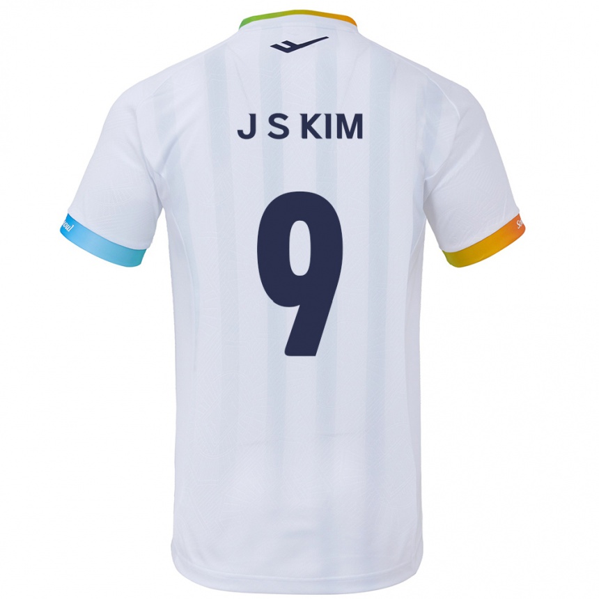 Kids Football Shin-Jin Kim #9 White Blue Away Jersey 2024/25 T-Shirt Uk