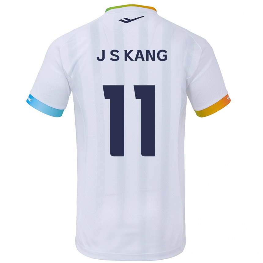 Kids Football Seong-Jin Kang #11 White Blue Away Jersey 2024/25 T-Shirt Uk