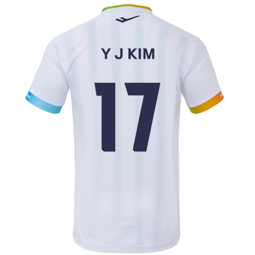 Kids Football Jin-Ya Kim #17 White Blue Away Jersey 2024/25 T-Shirt Uk