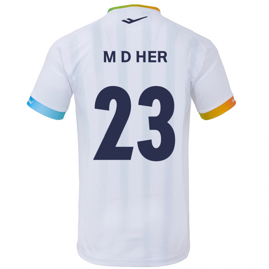 Kids Football Dong-Min Her #23 White Blue Away Jersey 2024/25 T-Shirt Uk