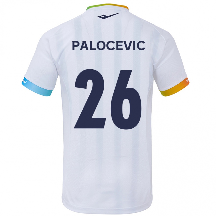 Kids Football Aleksandar Palocevic #26 White Blue Away Jersey 2024/25 T-Shirt Uk