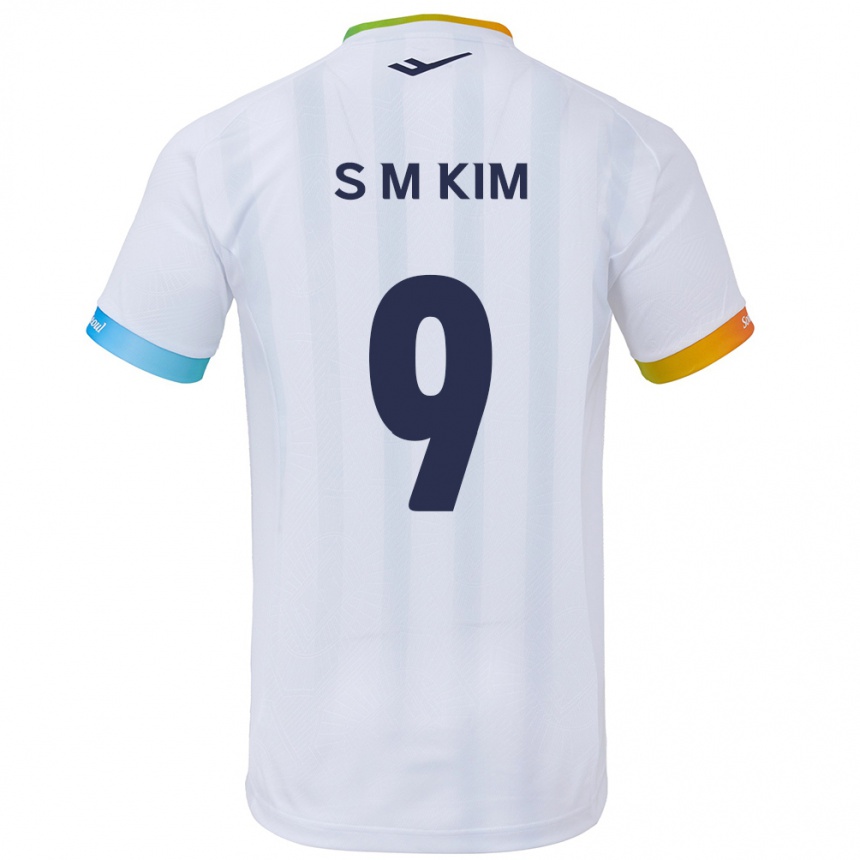 Kids Football Min-Sung Kim #9 White Blue Away Jersey 2024/25 T-Shirt Uk