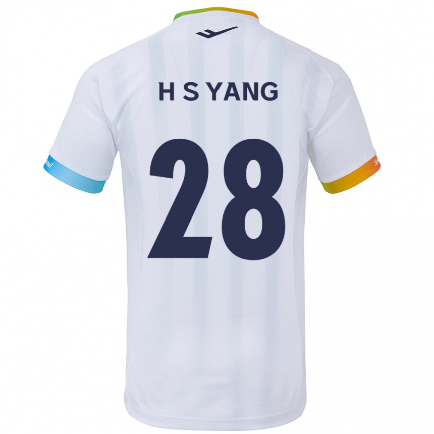 Kids Football Seung-Hyeon Yang #28 White Blue Away Jersey 2024/25 T-Shirt Uk