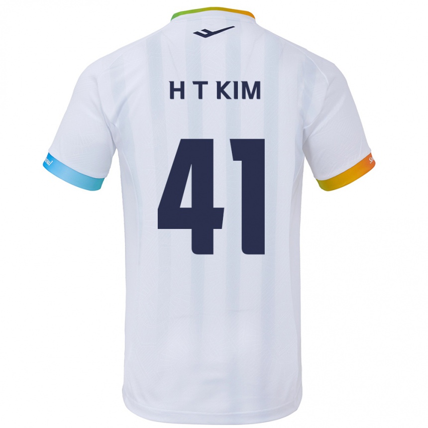 Kids Football Tae-Ho Kim #41 White Blue Away Jersey 2024/25 T-Shirt Uk