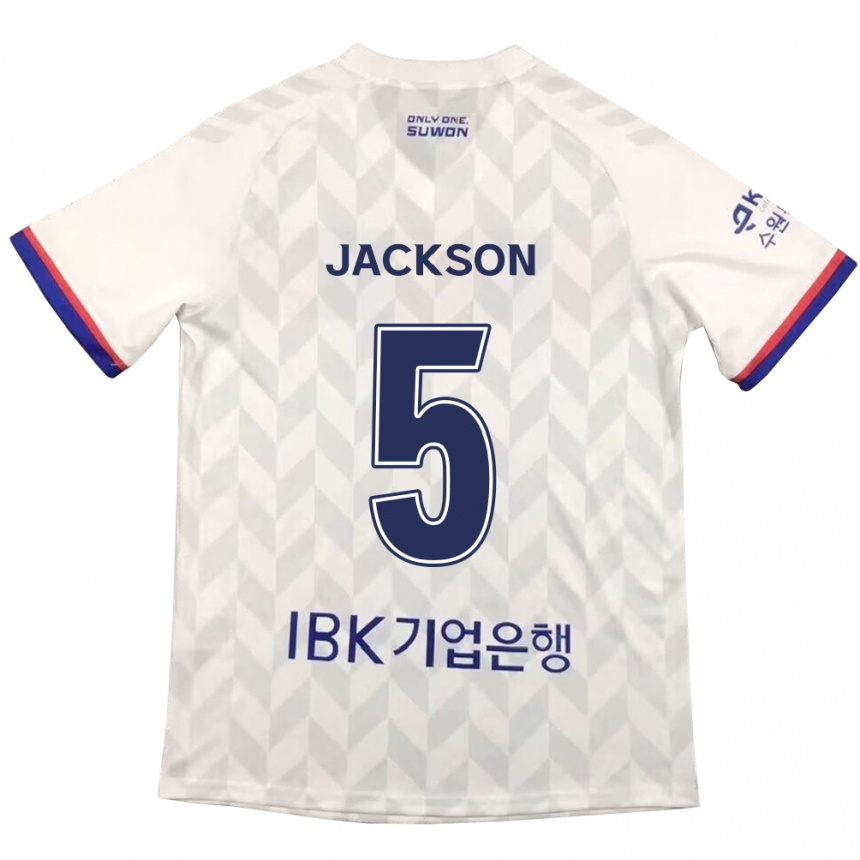 Kids Football Lachlan Jackson #5 White Blue Away Jersey 2024/25 T-Shirt Uk