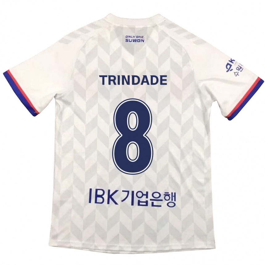 Kids Football Matheus Trindade #8 White Blue Away Jersey 2024/25 T-Shirt Uk