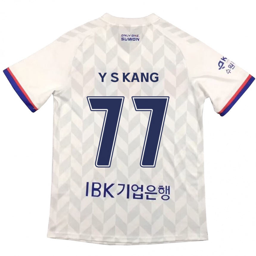 Kids Football Sang-Yun Kang #77 White Blue Away Jersey 2024/25 T-Shirt Uk