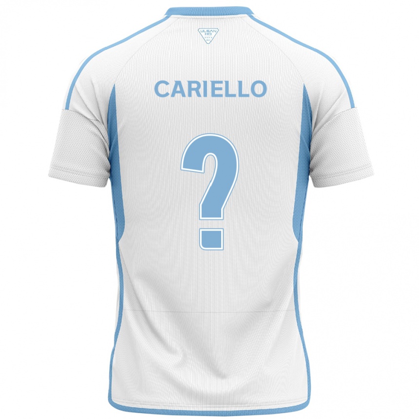 Kids Football Yago Cariello #0 White Blue Away Jersey 2024/25 T-Shirt Uk