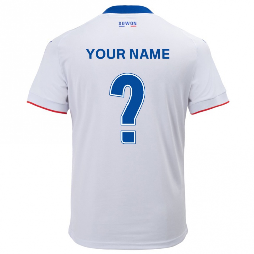 Kids Football Your Name #0 White Blue Away Jersey 2024/25 T-Shirt Uk