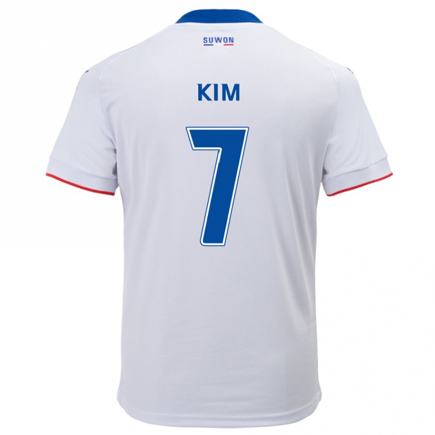 Kids Football Hyun Kim #7 White Blue Away Jersey 2024/25 T-Shirt Uk