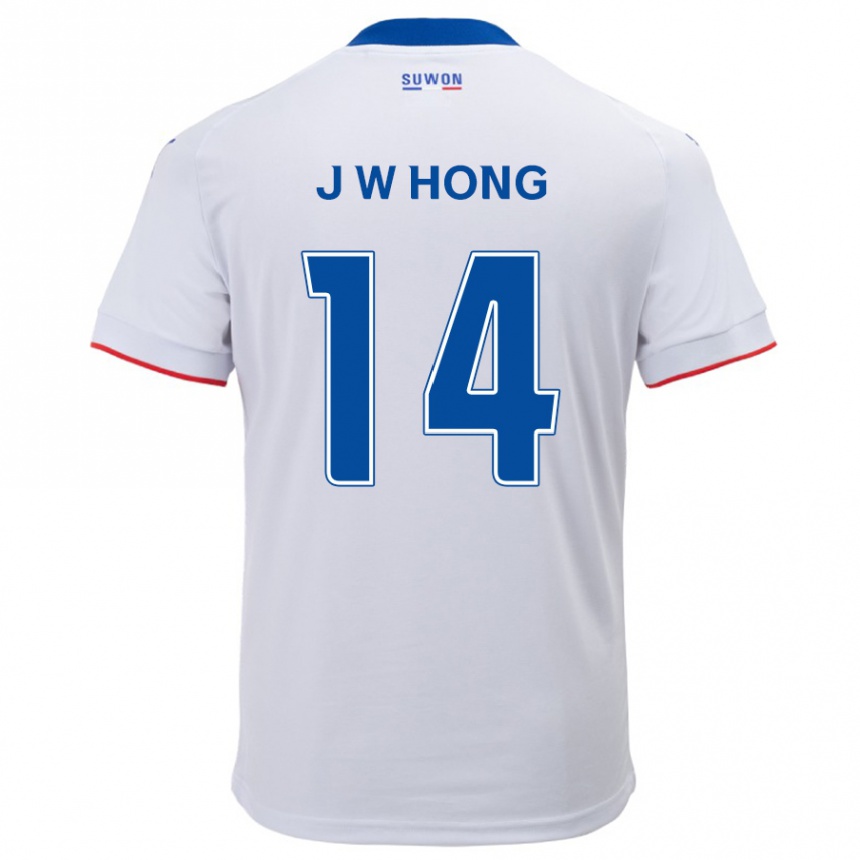 Kids Football Won-Jin Hong #14 White Blue Away Jersey 2024/25 T-Shirt Uk