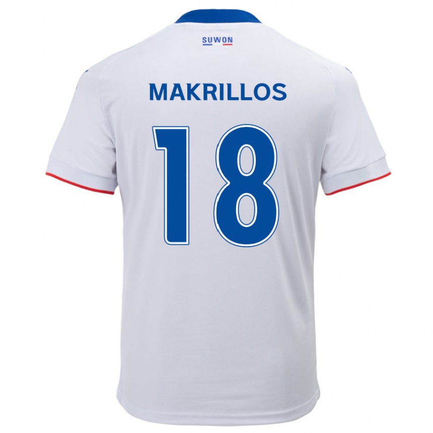 Kids Football Peter Makrillos #18 White Blue Away Jersey 2024/25 T-Shirt Uk