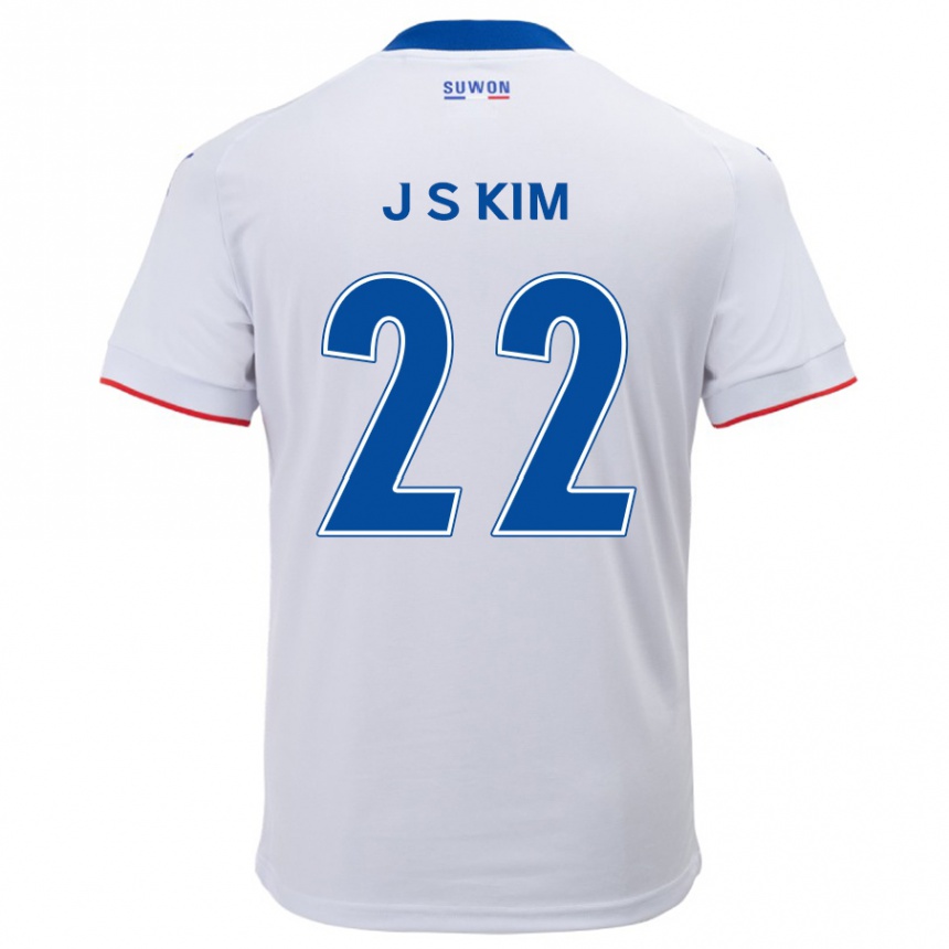 Kids Football Sang-Jun Kim #22 White Blue Away Jersey 2024/25 T-Shirt Uk