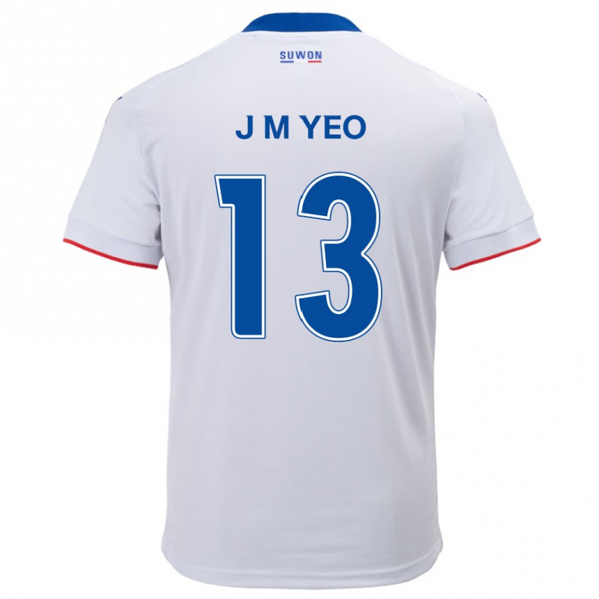 Kids Football Min-Jun Yeo #13 White Blue Away Jersey 2024/25 T-Shirt Uk