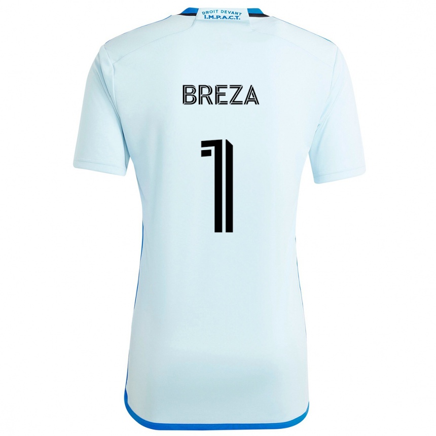 Kids Football Sebastian Breza #1 Ice Blue Away Jersey 2024/25 T-Shirt Uk