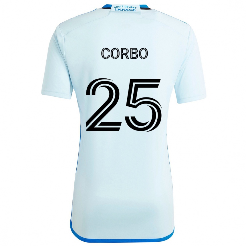 Kids Football Gabriele Corbo #25 Ice Blue Away Jersey 2024/25 T-Shirt Uk