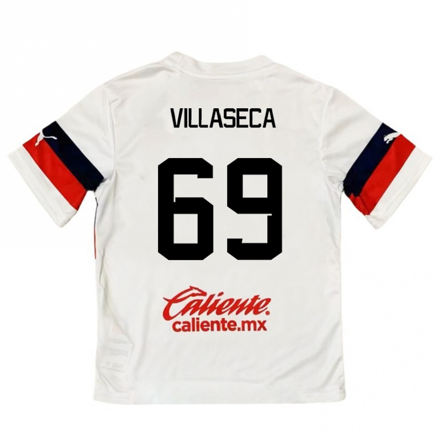 Kids Football Daniel Villaseca #69 White Red Away Jersey 2024/25 T-Shirt Uk