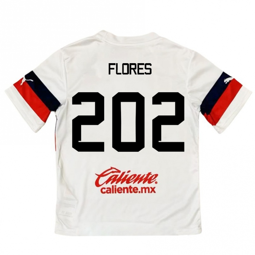 Kids Football Daniel Flores #202 White Red Away Jersey 2024/25 T-Shirt Uk