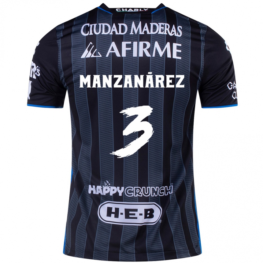 Kids Football Óscar Manzanárez #3 White Black Away Jersey 2024/25 T-Shirt Uk