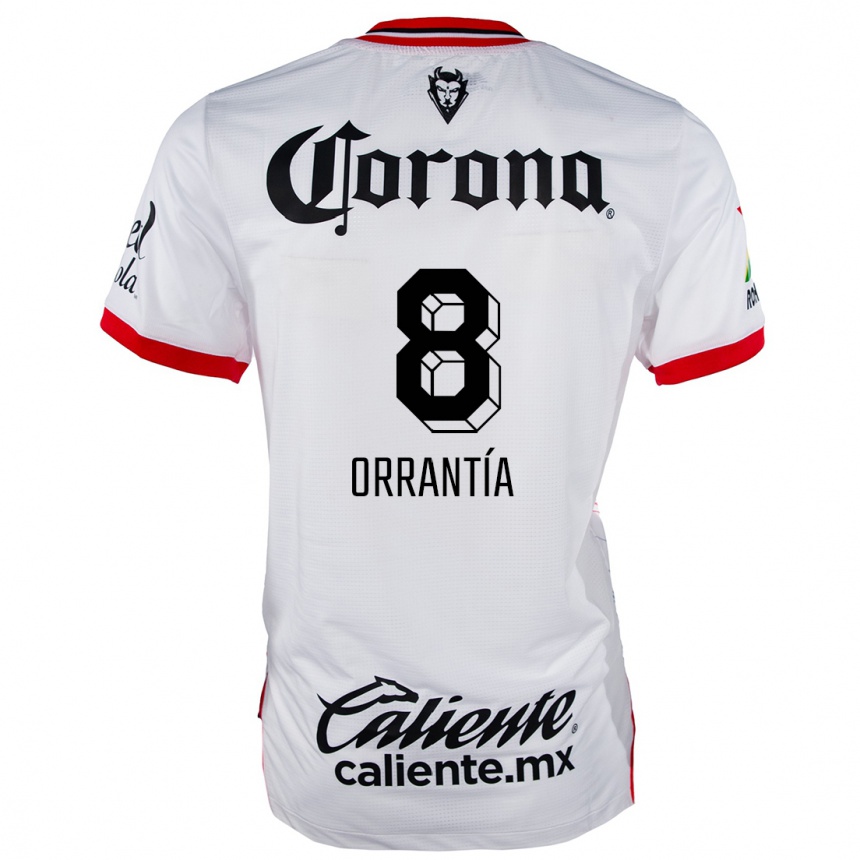 Kids Football Carlos Orrantía #8 White Red Away Jersey 2024/25 T-Shirt Uk