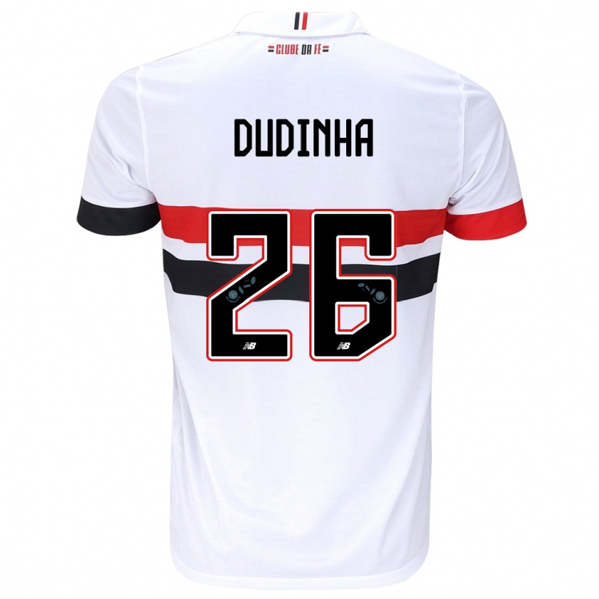 Men Football Dudinha #26 White Red Black Home Jersey 2024/25 T-Shirt Uk