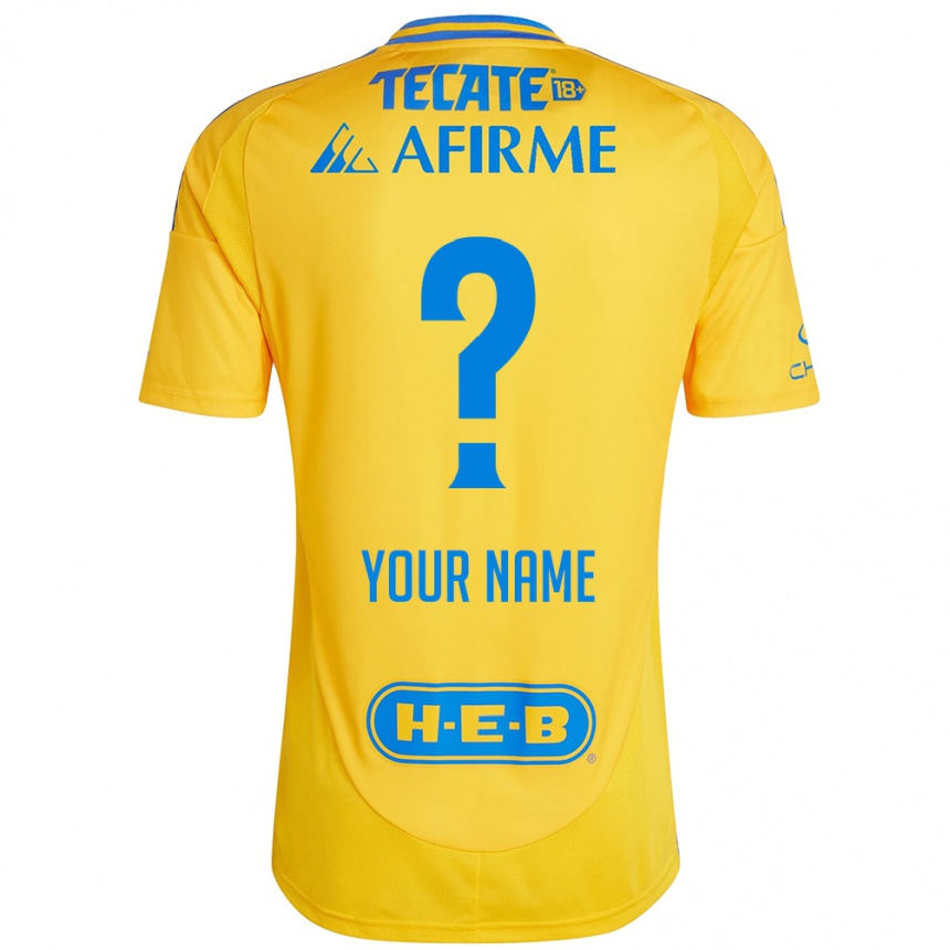 Men Football Your Name #0 Gold Yellow Home Jersey 2024/25 T-Shirt Uk