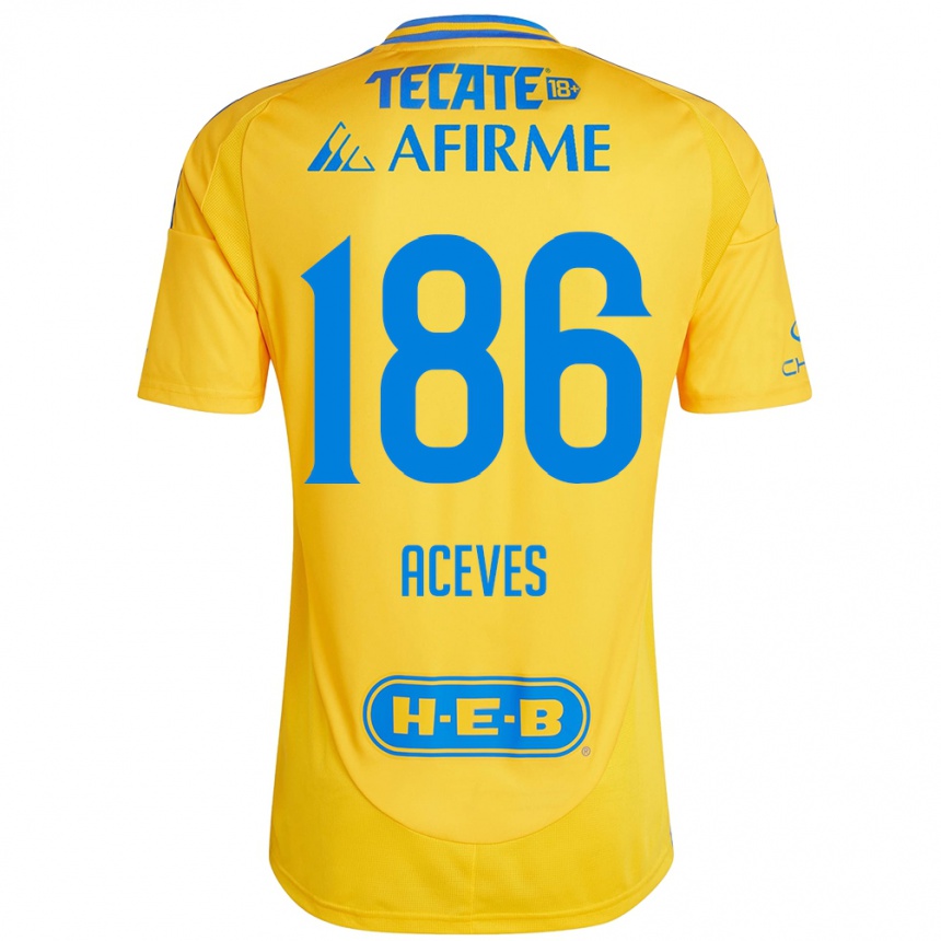 Men Football Israel Aceves #186 Gold Yellow Home Jersey 2024/25 T-Shirt Uk