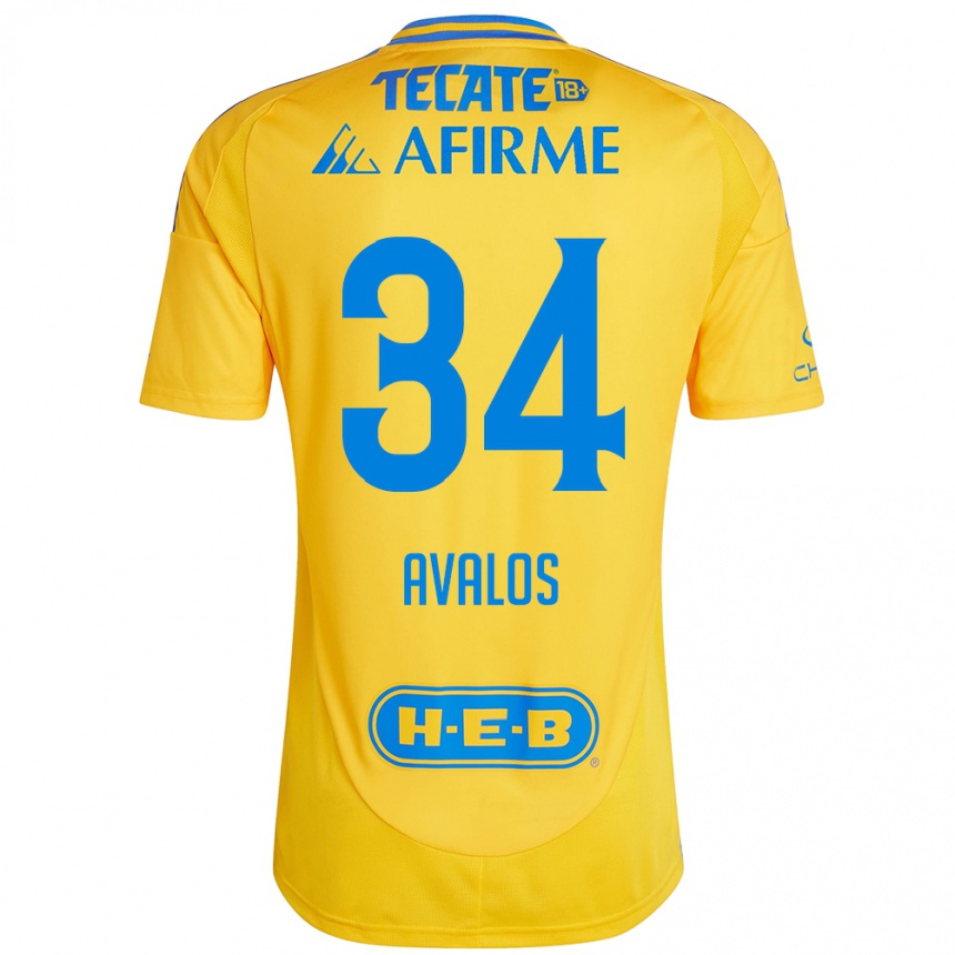 Men Football Erick Avalos #34 Gold Yellow Home Jersey 2024/25 T-Shirt Uk