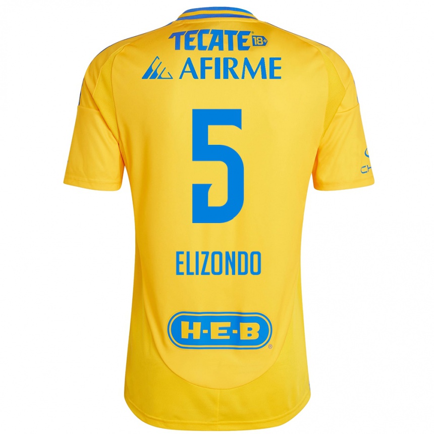 Men Football Fernanda Elizondo #5 Gold Yellow Home Jersey 2024/25 T-Shirt Uk