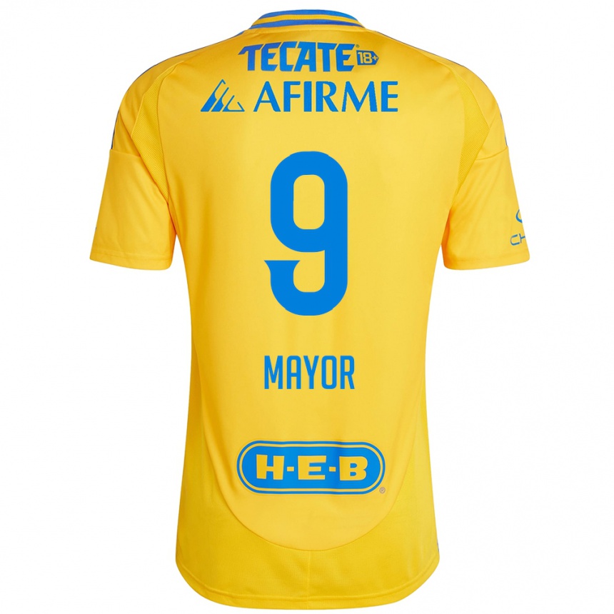 Men Football Stephany Mayor #9 Gold Yellow Home Jersey 2024/25 T-Shirt Uk