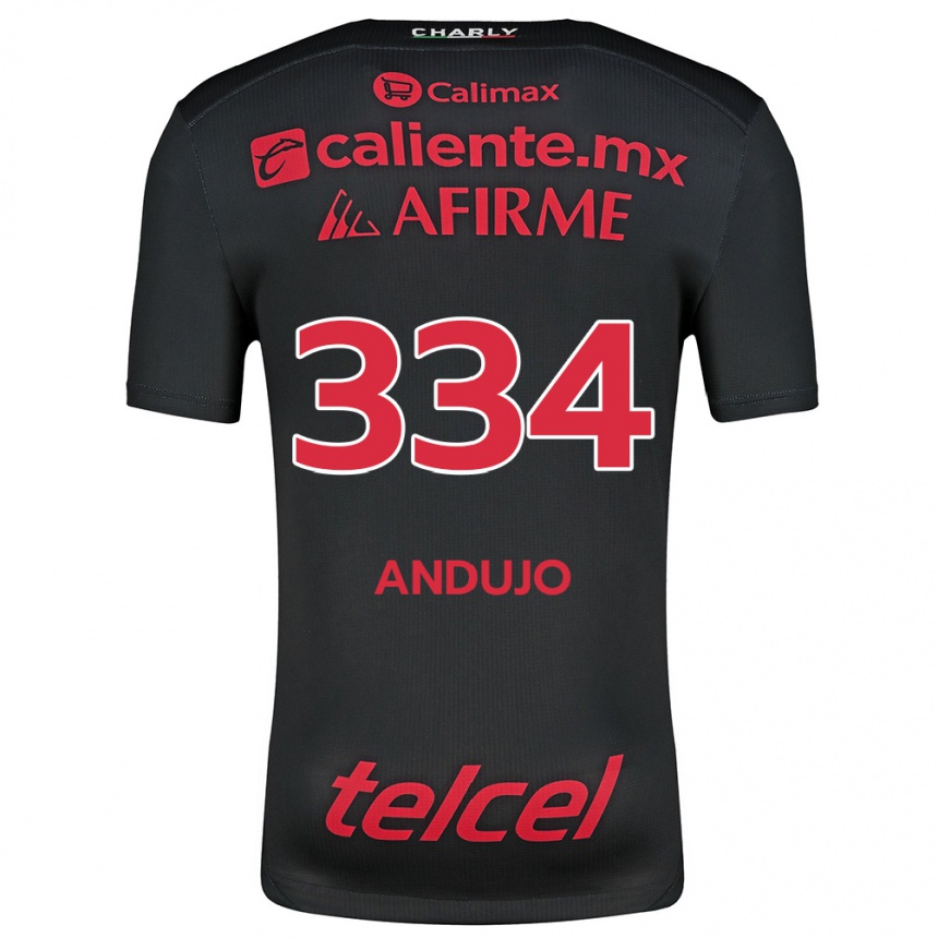 Men Football Favio Andujo #334 Black Red Home Jersey 2024/25 T-Shirt Uk