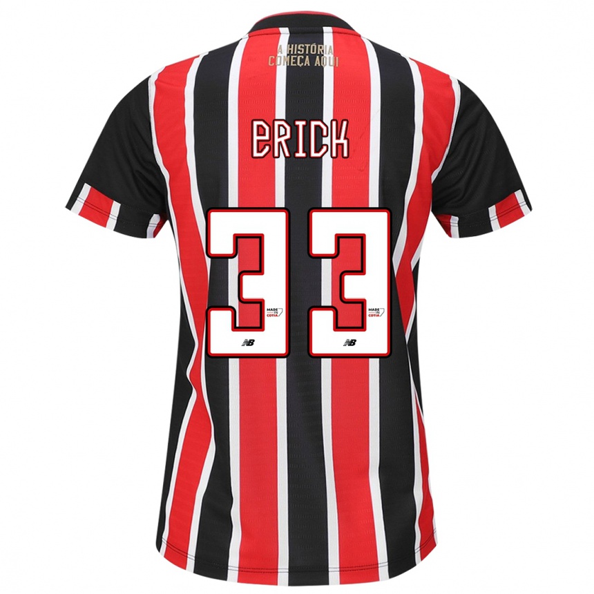 Men Football Erick #33 Black Red White Away Jersey 2024/25 T-Shirt Uk