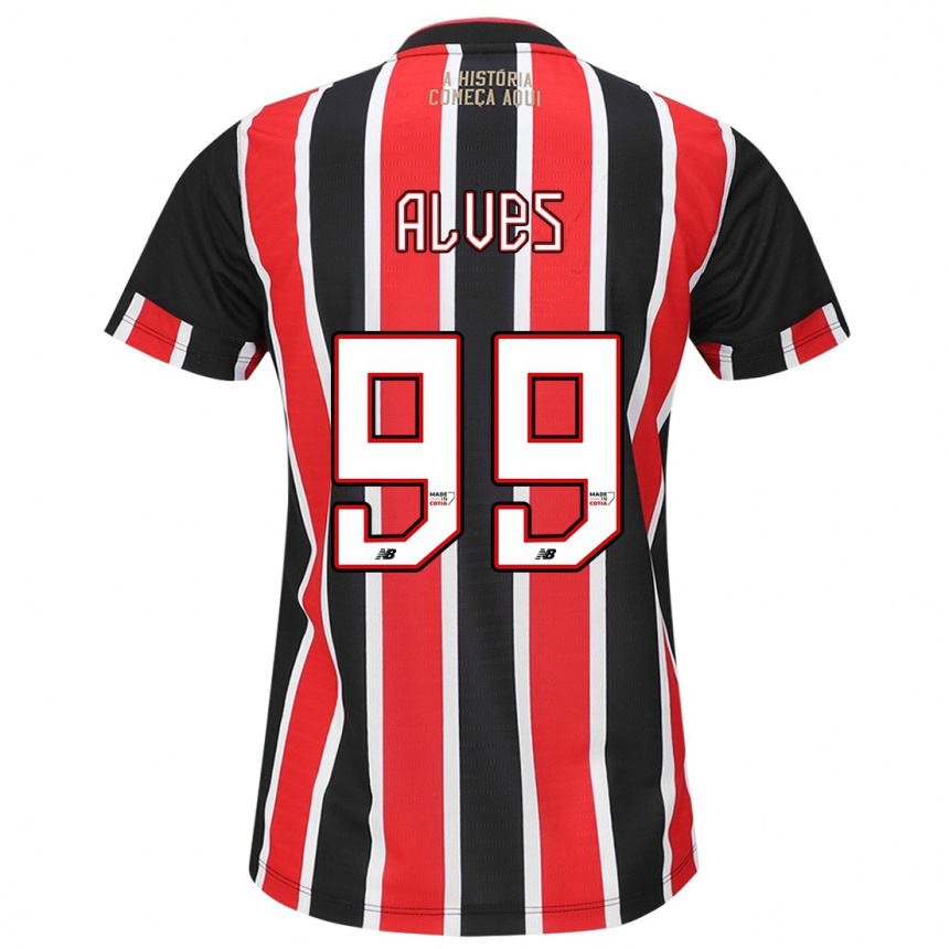 Men Football Letícia Alves #99 Black Red White Away Jersey 2024/25 T-Shirt Uk