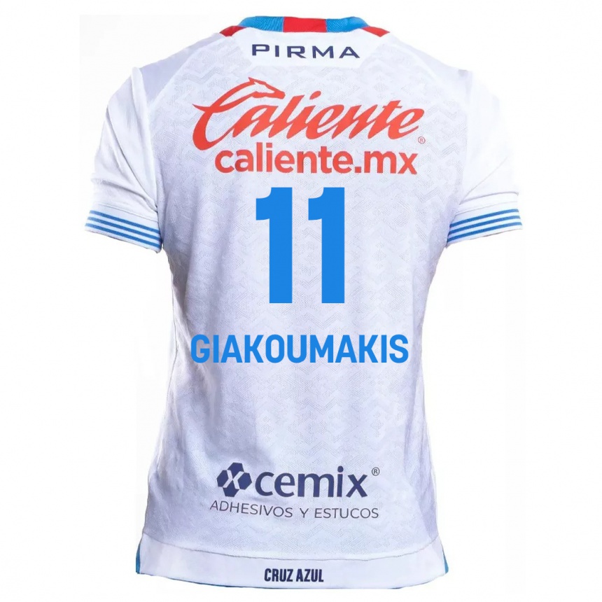 Men Football Georgios Giakoumakis #11 White Blue Away Jersey 2024/25 T-Shirt Uk