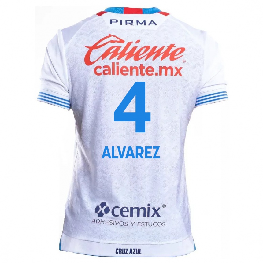 Men Football Gabriela Alvarez #4 White Blue Away Jersey 2024/25 T-Shirt Uk