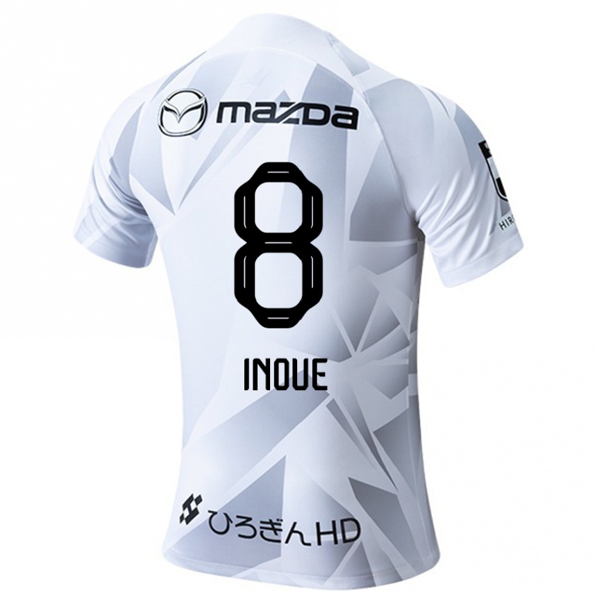 Men Football Akashi Inoue #8 White Grey Black Away Jersey 2024/25 T-Shirt Uk