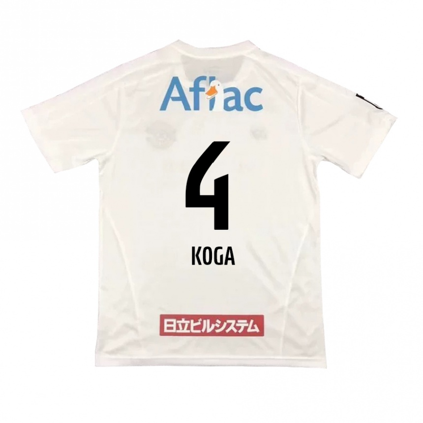 Men Football Taiyo Koga #4 White Black Away Jersey 2024/25 T-Shirt Uk