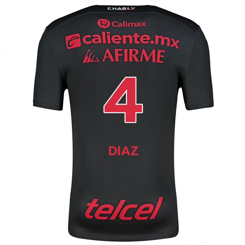 Women Football Nicolás Díaz #4 Black Red Home Jersey 2024/25 T-Shirt Uk