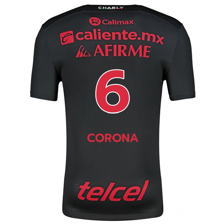 Women Football Joe Corona #6 Black Red Home Jersey 2024/25 T-Shirt Uk