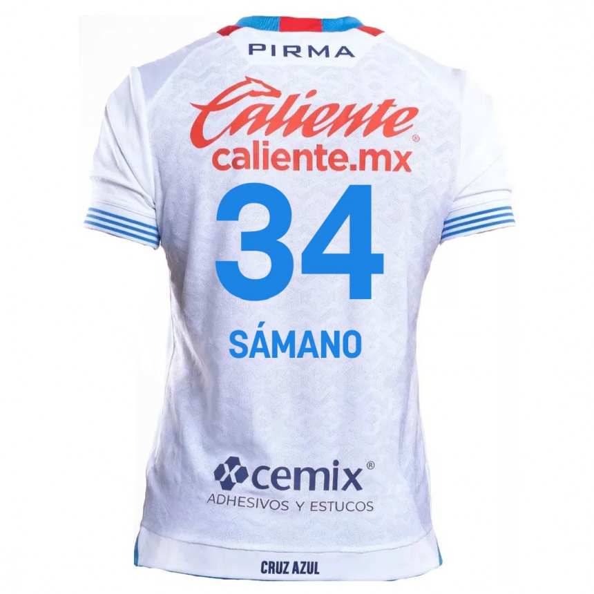 Women Football Leonardo Sámano #34 White Blue Away Jersey 2024/25 T-Shirt Uk