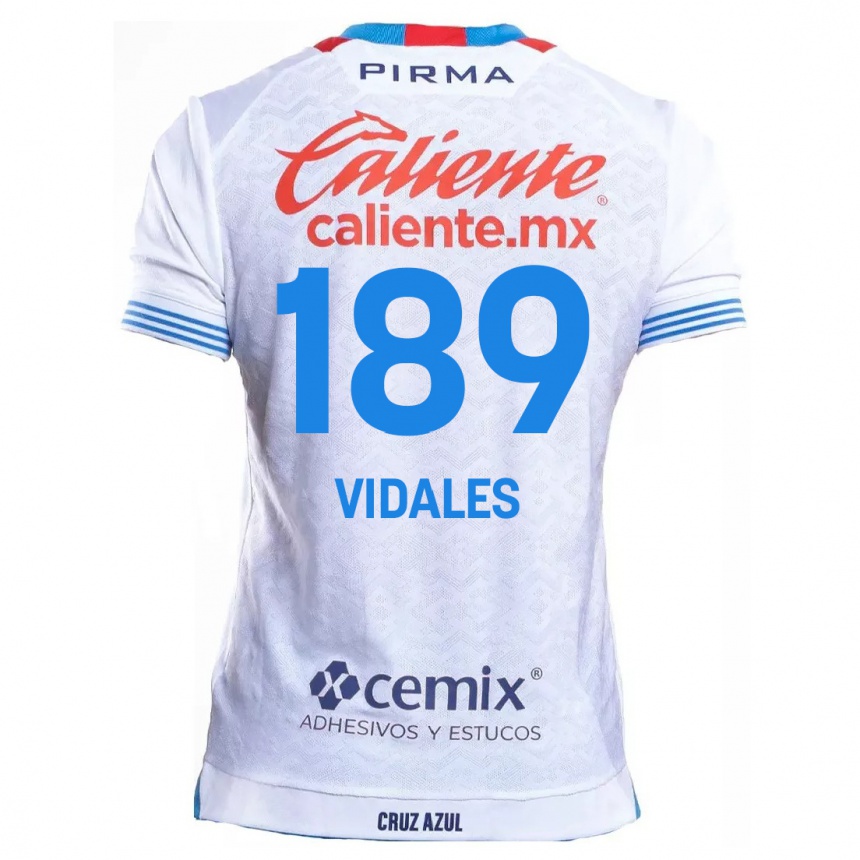 Women Football Álvaro Vidales #189 White Blue Away Jersey 2024/25 T-Shirt Uk