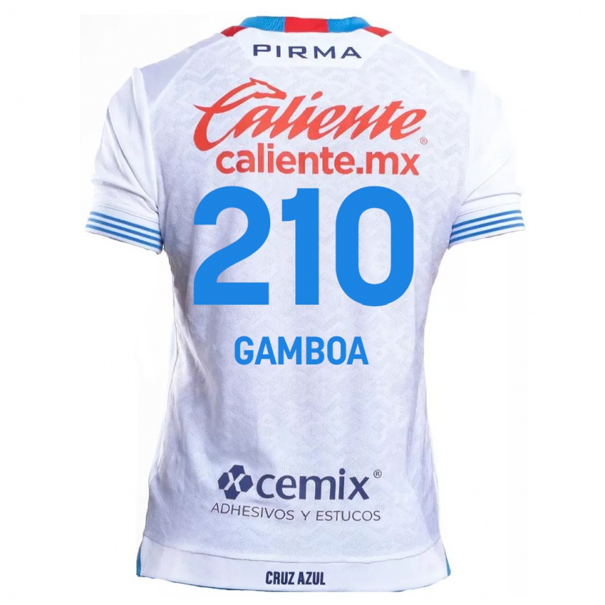 Women Football Bryan Gamboa #210 White Blue Away Jersey 2024/25 T-Shirt Uk