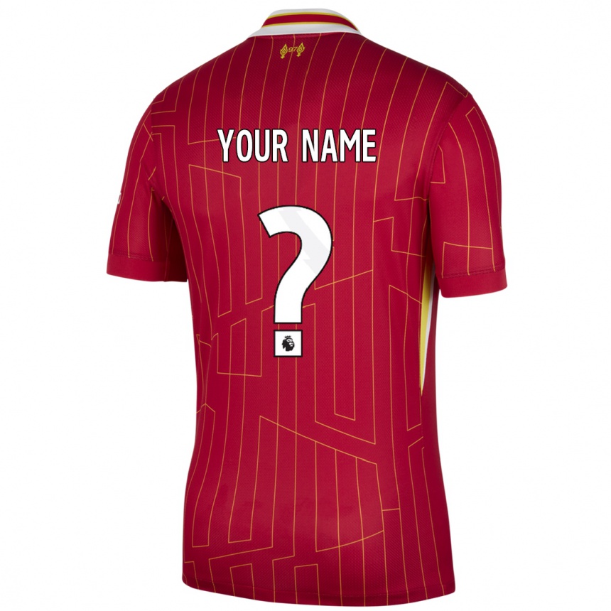 Kids Football Your Name #0 Red Yellow White Home Jersey 2024/25 T-Shirt Uk