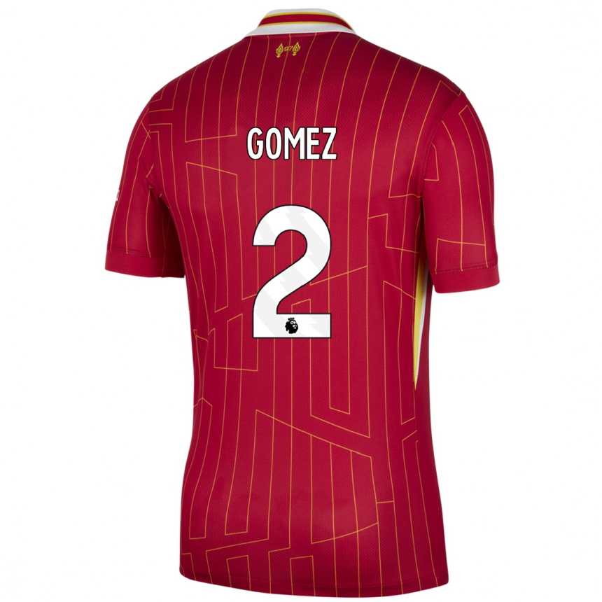 Kids Football Joe Gomez #2 Red Yellow White Home Jersey 2024/25 T-Shirt Uk